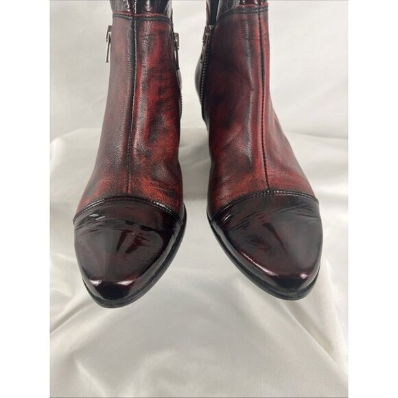Un Tour en Ville Burgundy Distressed-Look Booties Womens EU Size 37 - Picture 3 of 9